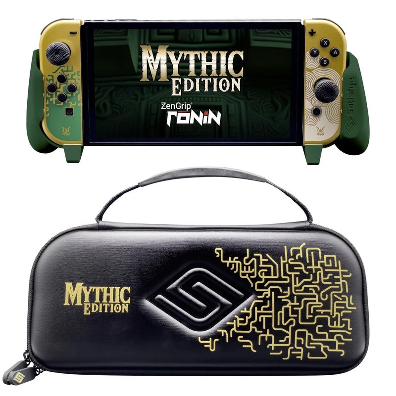 Satisfye Inc - ZenGrip Ronin Mythic Slim Bundle, Accessories Compatible with Nintendo Switch & OLED - The Bundle includes: Mythic Ronin ZenGrip and Mythic ZenCase Slim (GOLD/GREEN) - Image 1